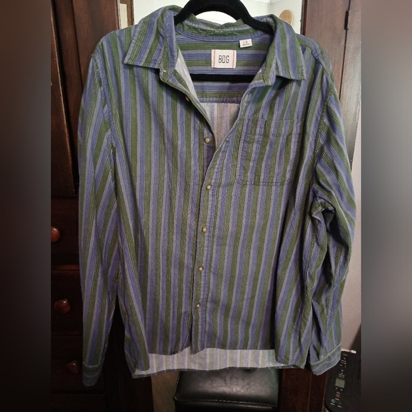 BDG Men's Corduroy Green and Blue Striped Shirt_Large - Picture 2 of 9